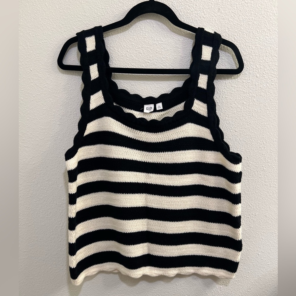 GAP Black and White Striped Knit Tank Top